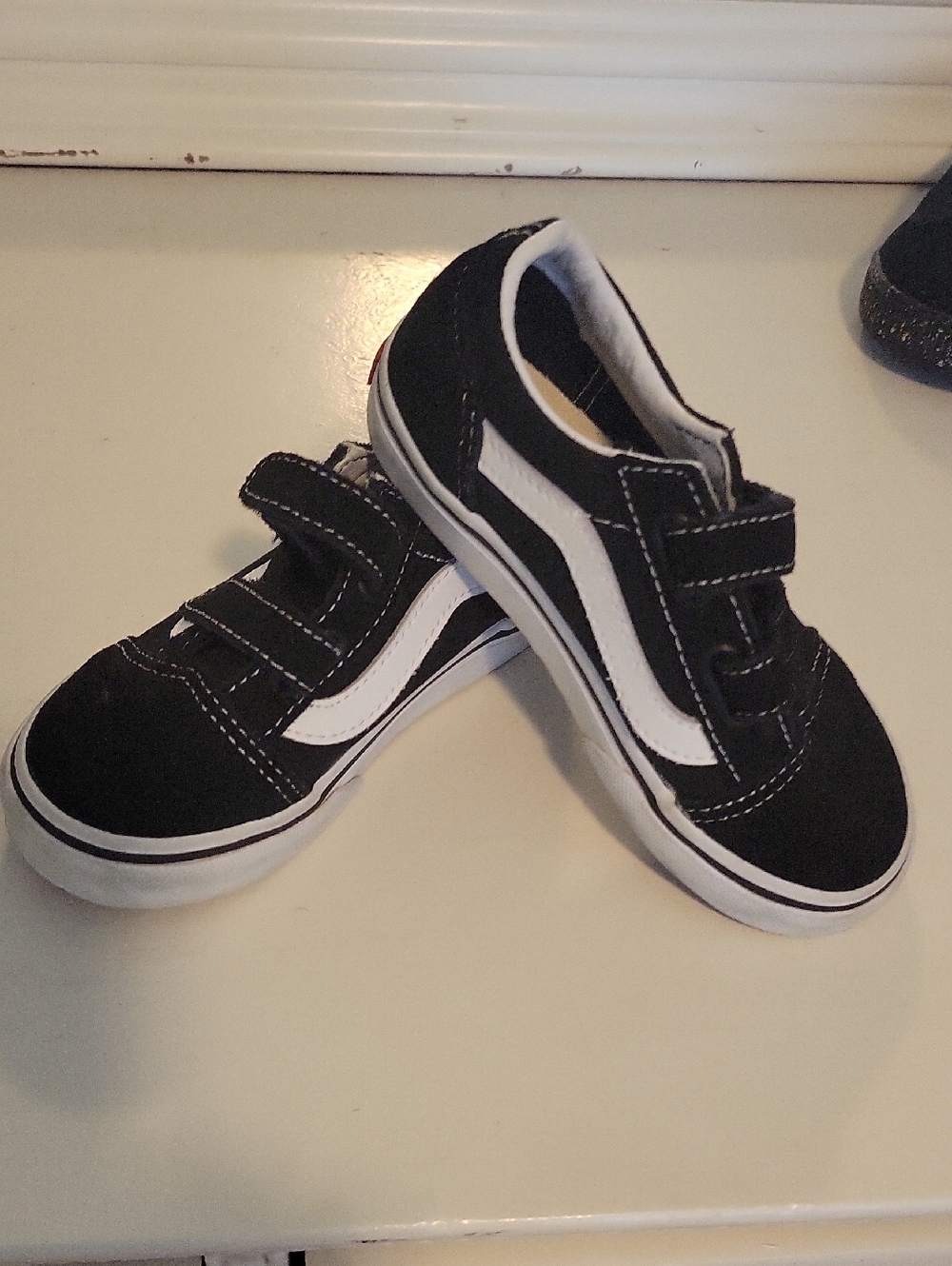 Vans Black and White Kids Velcro Skate Sneakers